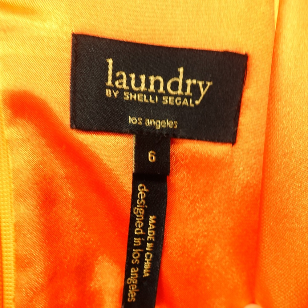 Tropical Y2K Floral Silk Dress S Orange Fall Boho Crinkle Laundry Shelli Segal - Picture 3 of 13